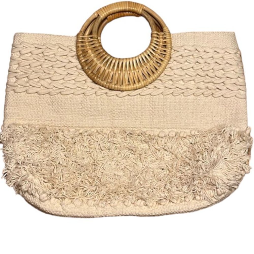 Fifth & Luxe cream woven tote bag with ratan handle - boho
